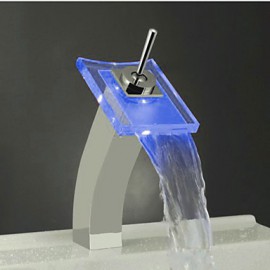 Zeitgenössisch Becken LED / Wasserfall / berühren / berührungslos with Messingventil Einhand Ein Loch for Chrom, Badewannenarmaturen /