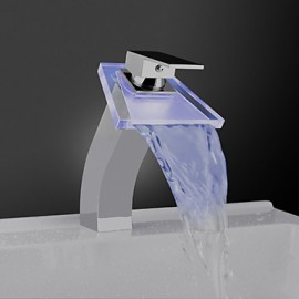 Zeitgenössisch Becken LED / Wasserfall / berühren / berührungslos with Messingventil Einhand Ein Loch for Chrom, Badewannenarmaturen /