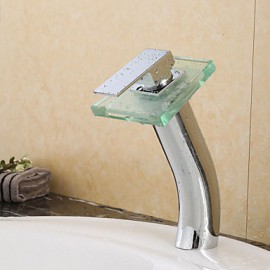 Zeitgenössisch Becken LED / Wasserfall / berühren / berührungslos with Messingventil Einhand Ein Loch for Chrom, Badewannenarmaturen /