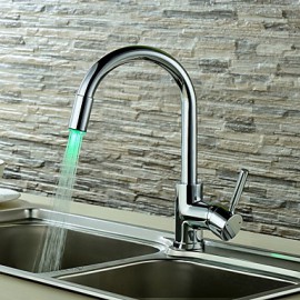 Zeitgenössisch Mittellage LED with Keramisches Ventil Einhand Ein Loch for Chrom, Armatur für die Küche / Waschbecken Wasserhahn