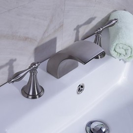 Badewanne & Dusche Wasserfall Zwei Griffe Drei Löcher with Gebürsteter Nickel Waschbecken Wasserhahn