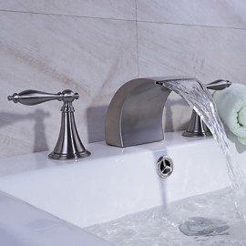 Badewanne & Dusche Wasserfall Zwei Griffe Drei Löcher with Gebürsteter Nickel Waschbecken Wasserhahn