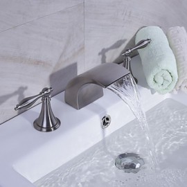 Badewanne & Dusche Wasserfall Zwei Griffe Drei Löcher with Gebürsteter Nickel Waschbecken Wasserhahn