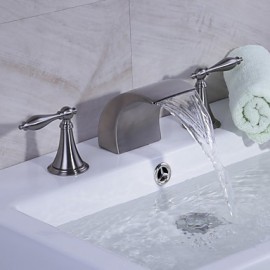 Badewanne & Dusche Wasserfall Zwei Griffe Drei Löcher with Gebürsteter Nickel Waschbecken Wasserhahn