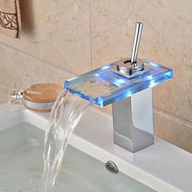 Zeitgenössisch Becken LED / Wasserfall / berühren / berührungslos with Messingventil Einhand Ein Loch for Chrom, Badewannenarmaturen /