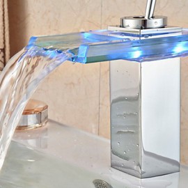 Zeitgenössisch Becken LED / Wasserfall / berühren / berührungslos with Messingventil Einhand Ein Loch for Chrom, Badewannenarmaturen /