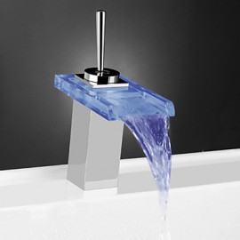 Zeitgenössisch Becken LED / Wasserfall / berühren / berührungslos with Messingventil Einhand Ein Loch for Chrom, Badewannenarmaturen /