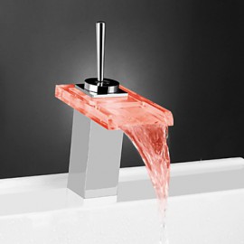 Zeitgenössisch Becken LED / Wasserfall / berühren / berührungslos with Messingventil Einhand Ein Loch for Chrom, Badewannenarmaturen /