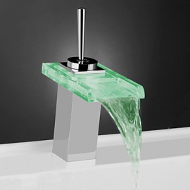 Zeitgenössisch Becken LED / Wasserfall / berühren / berührungslos with Messingventil Einhand Ein Loch for Chrom, Badewannenarmaturen /