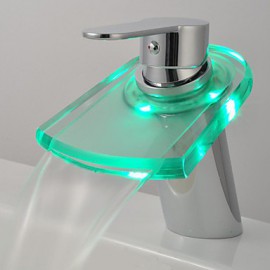 Zeitgenössisch Becken LED / Wasserfall / berühren / berührungslos with Messingventil Einzigen Handgriff Zwei Löcher for Chrom,