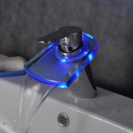 Zeitgenössisch Becken LED / Wasserfall / berühren / berührungslos with Messingventil Einzigen Handgriff Zwei Löcher for Chrom,