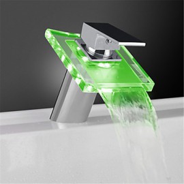 Zeitgenössisch Becken LED / Wasserfall / berühren / berührungslos with Messingventil Einzigen Handgriff Zwei Löcher for Chrom,