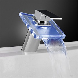 Zeitgenössisch Becken LED / Wasserfall / berühren / berührungslos with Messingventil Einzigen Handgriff Zwei Löcher for Chrom,