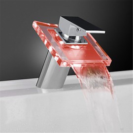 Zeitgenössisch Becken LED / Wasserfall / berühren / berührungslos with Messingventil Einzigen Handgriff Zwei Löcher for Chrom,