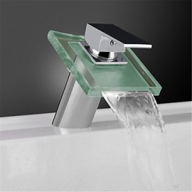 Zeitgenössisch Becken LED / Wasserfall / berühren / berührungslos with Messingventil Einzigen Handgriff Zwei Löcher for Chrom,