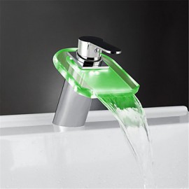 Zeitgenössisch Becken LED / Wasserfall / berühren / berührungslos with Messingventil Einzigen Handgriff Zwei Löcher for Chrom,