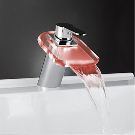 Zeitgenössisch Becken LED / Wasserfall / berühren / berührungslos with Messingventil Einzigen Handgriff Zwei Löcher for Chrom,