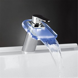 Zeitgenössisch Becken LED / Wasserfall / berühren / berührungslos with Messingventil Einzigen Handgriff Zwei Löcher for Chrom,