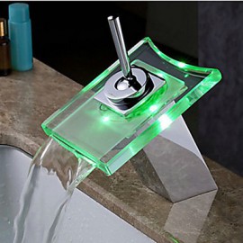 Zeitgenössisch Becken LED / Wasserfall / berühren / berührungslos with Messingventil Einhand Ein Loch for Chrom, Badewannenarmaturen /