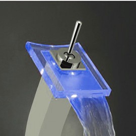 Zeitgenössisch Becken LED / Wasserfall / berühren / berührungslos with Messingventil Einhand Ein Loch for Chrom, Badewannenarmaturen /