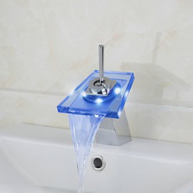 Zeitgenössisch Becken LED / Wasserfall / berühren / berührungslos with Messingventil Einzigen Handgriff Zwei Löcher for Chrom,