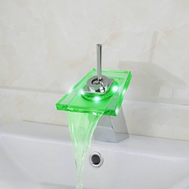 Zeitgenössisch Becken LED / Wasserfall / berühren / berührungslos with Messingventil Einzigen Handgriff Zwei Löcher for Chrom,