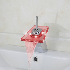 Zeitgenössisch Becken LED / Wasserfall / berühren / berührungslos with Messingventil Einzigen Handgriff Zwei Löcher for Chrom,