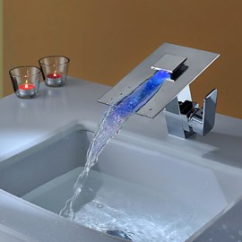 Zeitgenössisch deckenmontiert LED / Wasserfall with Keramisches Ventil Einhand Ein Loch for Chrom, Waschbecken Wasserhahn