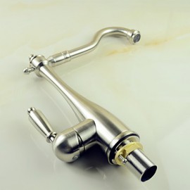 Traditionell Standard Spout Becken drehbarer with Keramisches Ventil Einhand Ein Loch for Gebürsteter Nickel, Armatur für die Küche