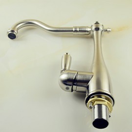 Traditionell Standard Spout Becken drehbarer with Keramisches Ventil Einhand Ein Loch for Gebürsteter Nickel, Armatur für die Küche